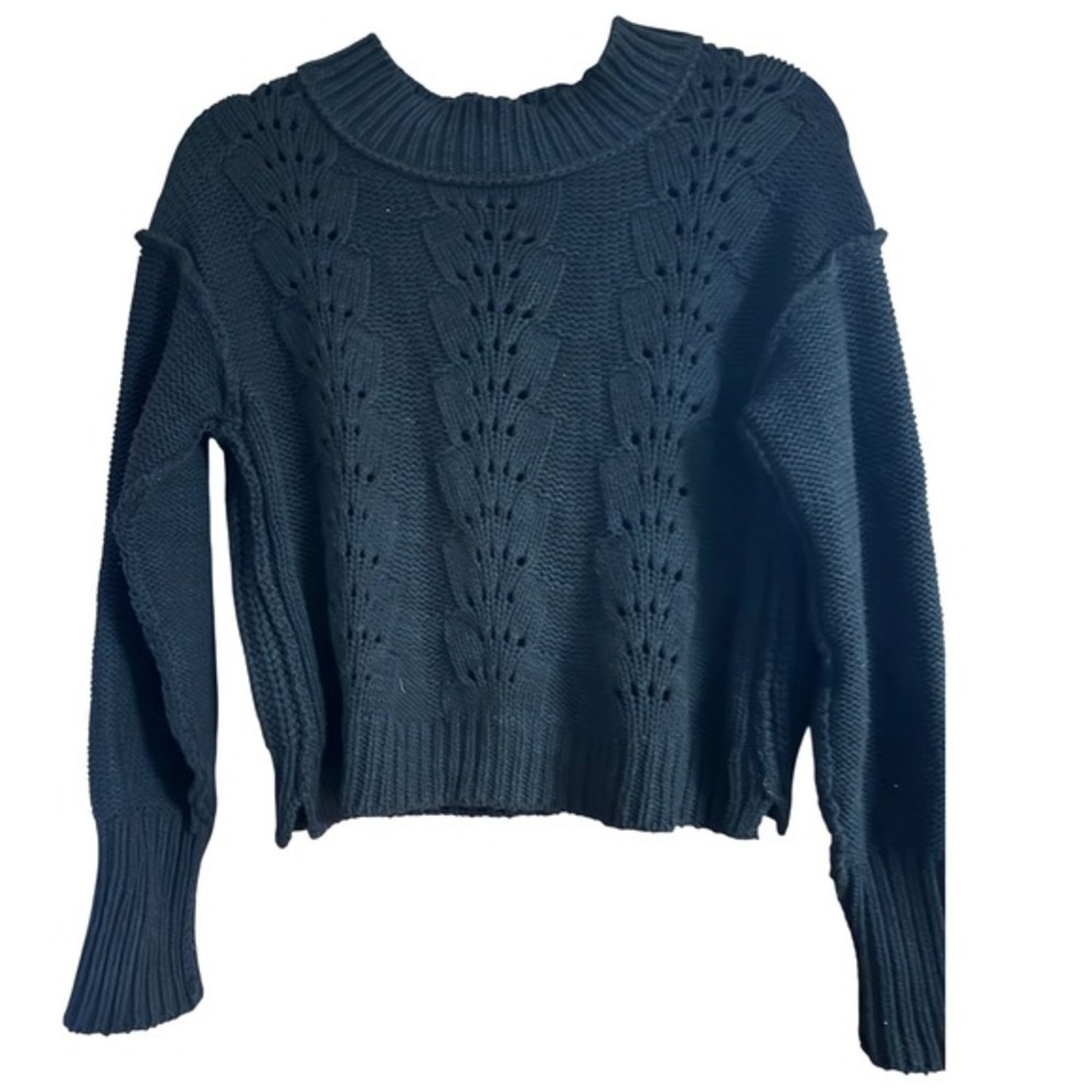 Free People Bell Song Sweater Black Pointelle Knit Pullover Boho Small